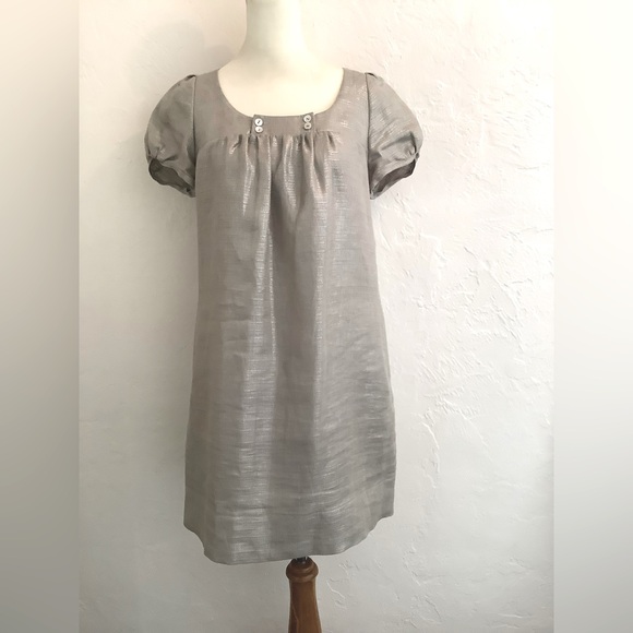 Sandro Paris 100% Silver Linen Evening Babydoll Dress, size 1 (2-6), worn once. - Picture 1 of 14